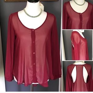 Lush Maroon Cut Out Back Blouse, sz S